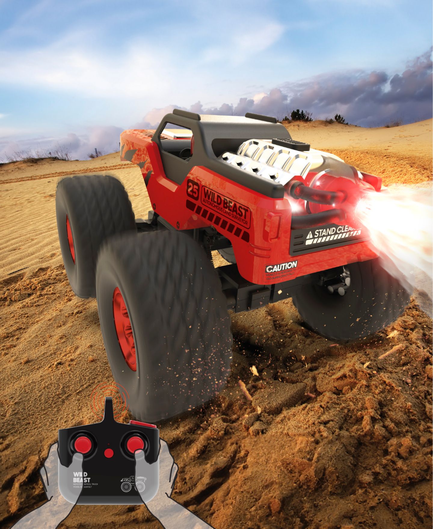 Детская игрушка Sharper Image Wild Beast Remote Control Off-Road Truck, цвет: Чёрный / Красный — фото 3