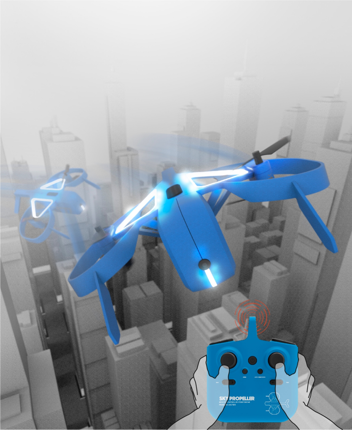 Sharper Image Sky Propeller Remote Control Quad-copter Drone In Blue