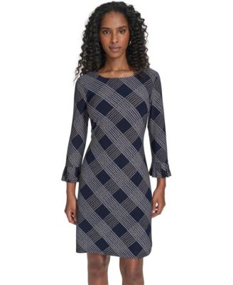 Petite Plaid 3/4-Sleeve Shift Dress
