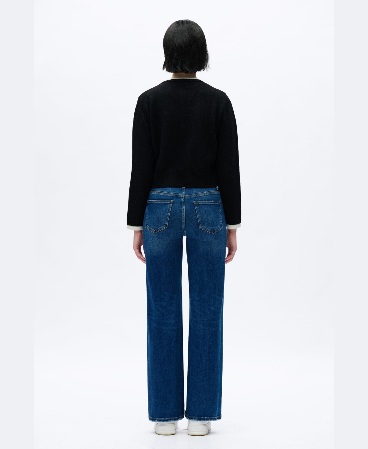 Bayeas Women's Mid-Rise Wide-Leg Distressed Jeans