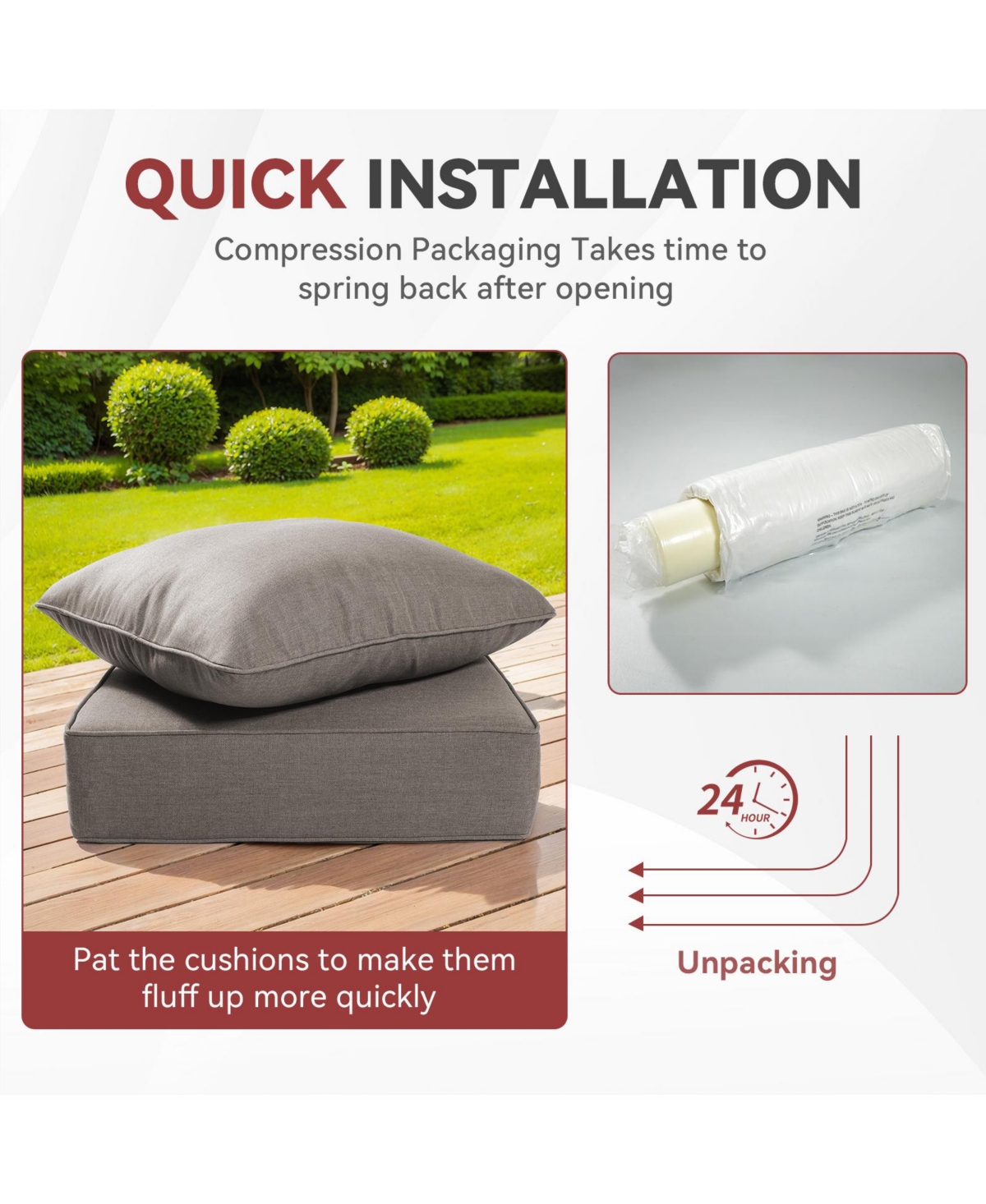 Gymojoy PlushCore 24 in. x 6 Olefin 4-Piece Deep Seating Outdoor Lounge Chair Sofa Cushion