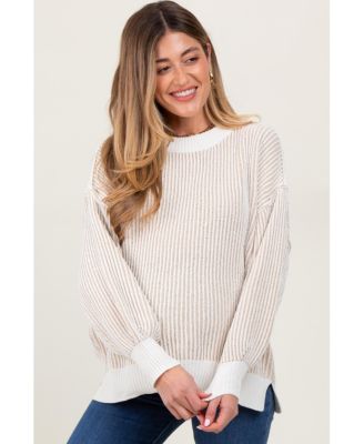 Maternity Pink Ribbed Balloon Sleeve Sweater