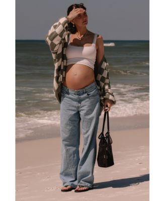 Maternity Taupe Checkered Print Oversized Cardigan