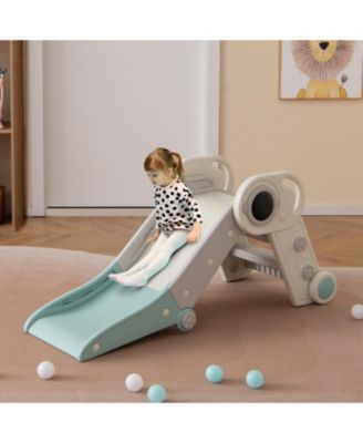 2-in-1 Toddler Slide with Astronaut Design, Foldable Indoor Climber