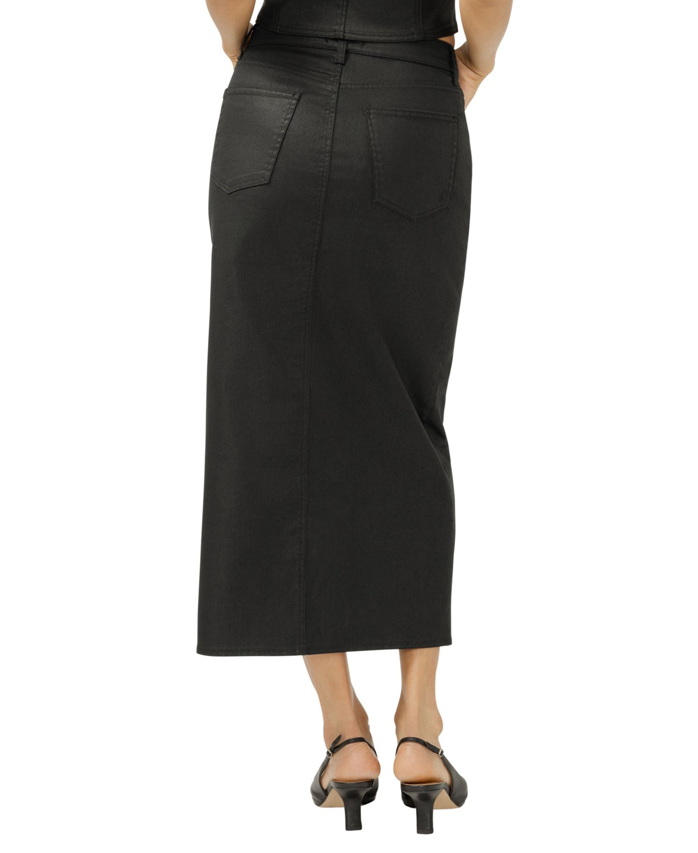 Женская юбка Silver Jeans Co. Coated Front-Slit Midi, цвет: Чёрный — фото 3