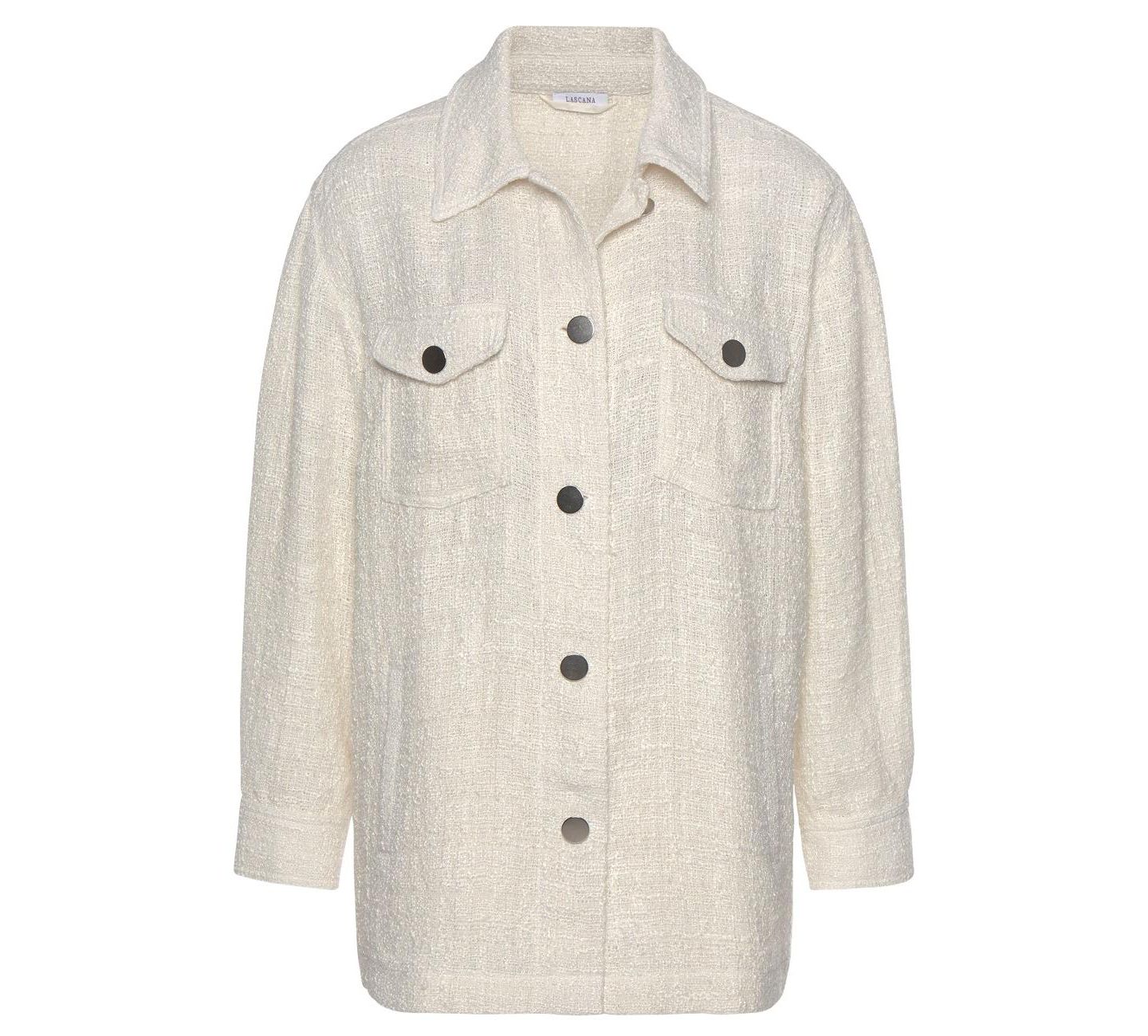 Женские куртки Lascana Boucle Shirt with Pockets Everyday Comfort, цвет: Кремовый — фото 3