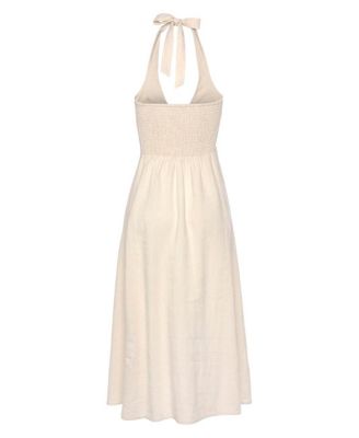 Women's A-Line Linen Flowy Halter Neck Dress