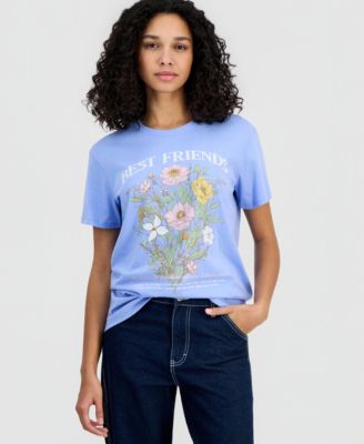 Juniors' Best Friends Flower Crewneck Short-Sleeve T-Shirt