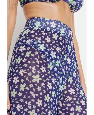 Women's Floral Sheer Cover up Beach Dress Pants