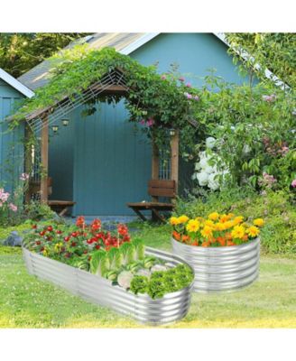 5 x 3 x 2 Feet Metal Oval Raised Garden Bed with Open Bottom Design