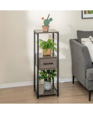 2 Pack 3 Tier Tall Metal Plant Stand with Drawer and Display Shelf