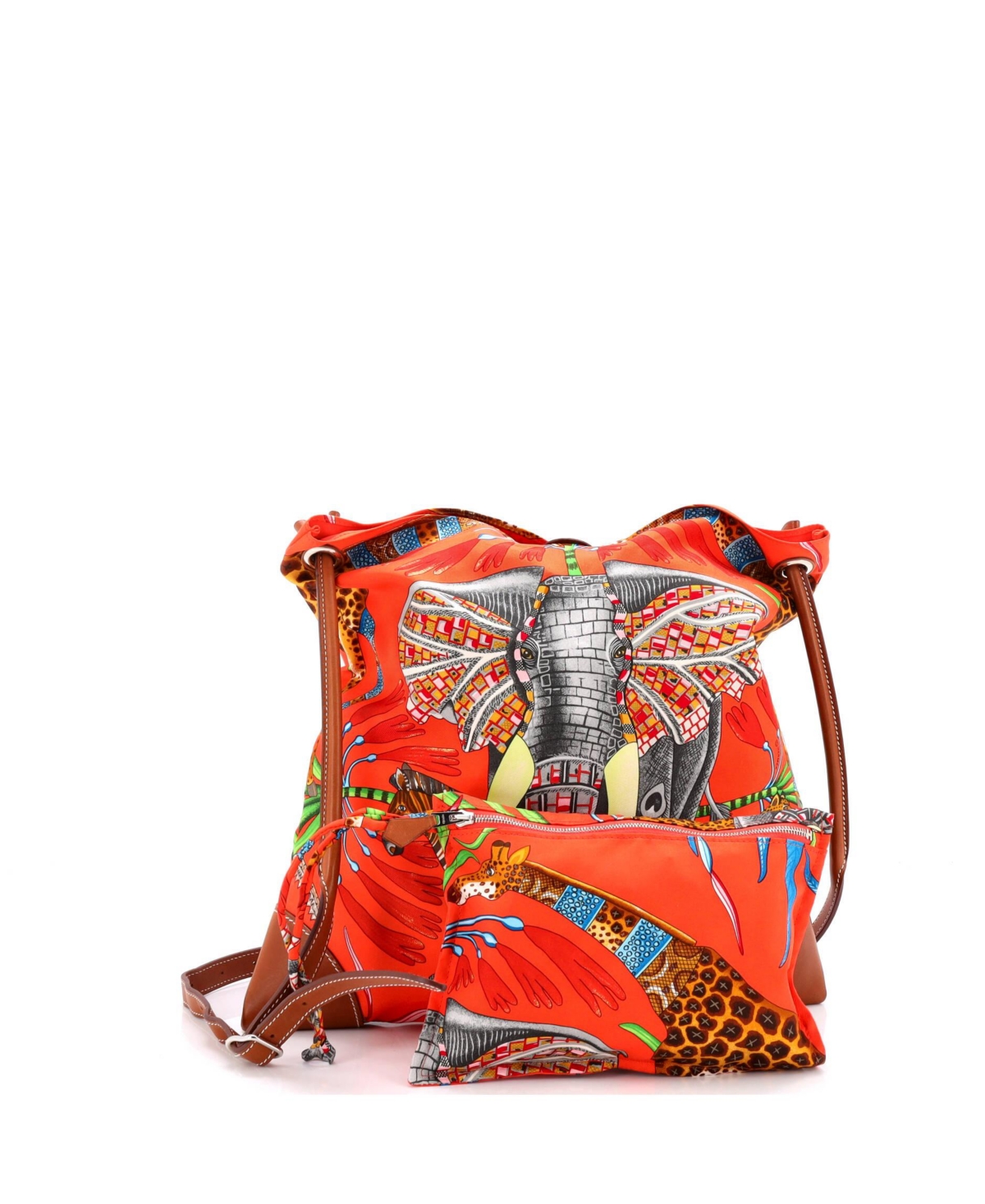 Pre-Owned HERMES Pm Silky City Bag Printed Silk and Leather