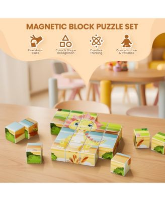 ST9 25-Piece Magnetic Dinosaur Puzzle Blocks – 6 Puzzles in One, STEM Learning Toy for Kids Ages 3+