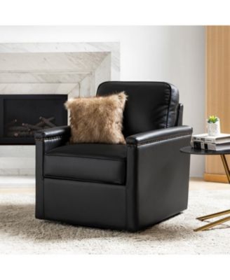 Boedy 29 Wide Genuine Leather Swivel Club Chair with Nailhead Trim