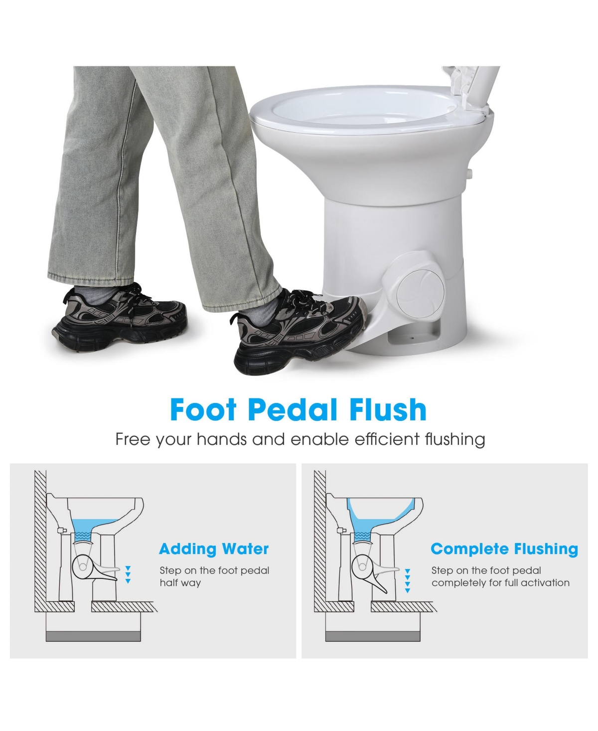 Yescom Rv Camper Toilet Gravity Flush Elongated 20" High w/ Bidet Spray Trailer Caravan