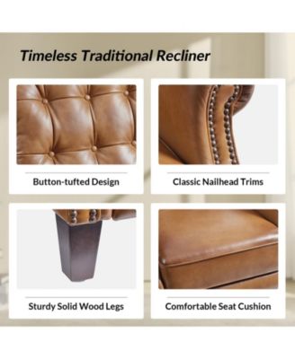 Silvia Button-tufted Genuine Leather Power Recliner with Solid Wood Legs