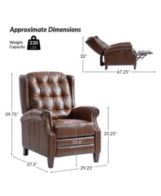 Silvia Button-tufted Genuine Leather Power Recliner with Solid Wood Legs