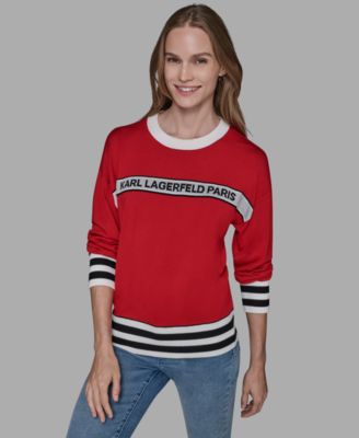 Women's Crew Neck Logo Striped Sweater