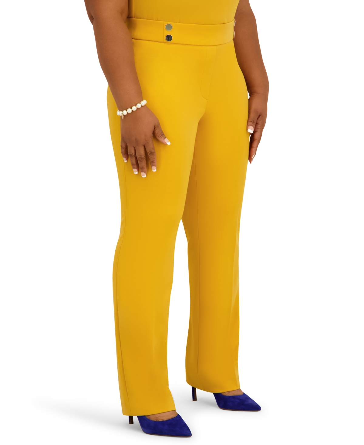 Kasper Women's Pull-On Rivet Faux Extend Tab Trousers