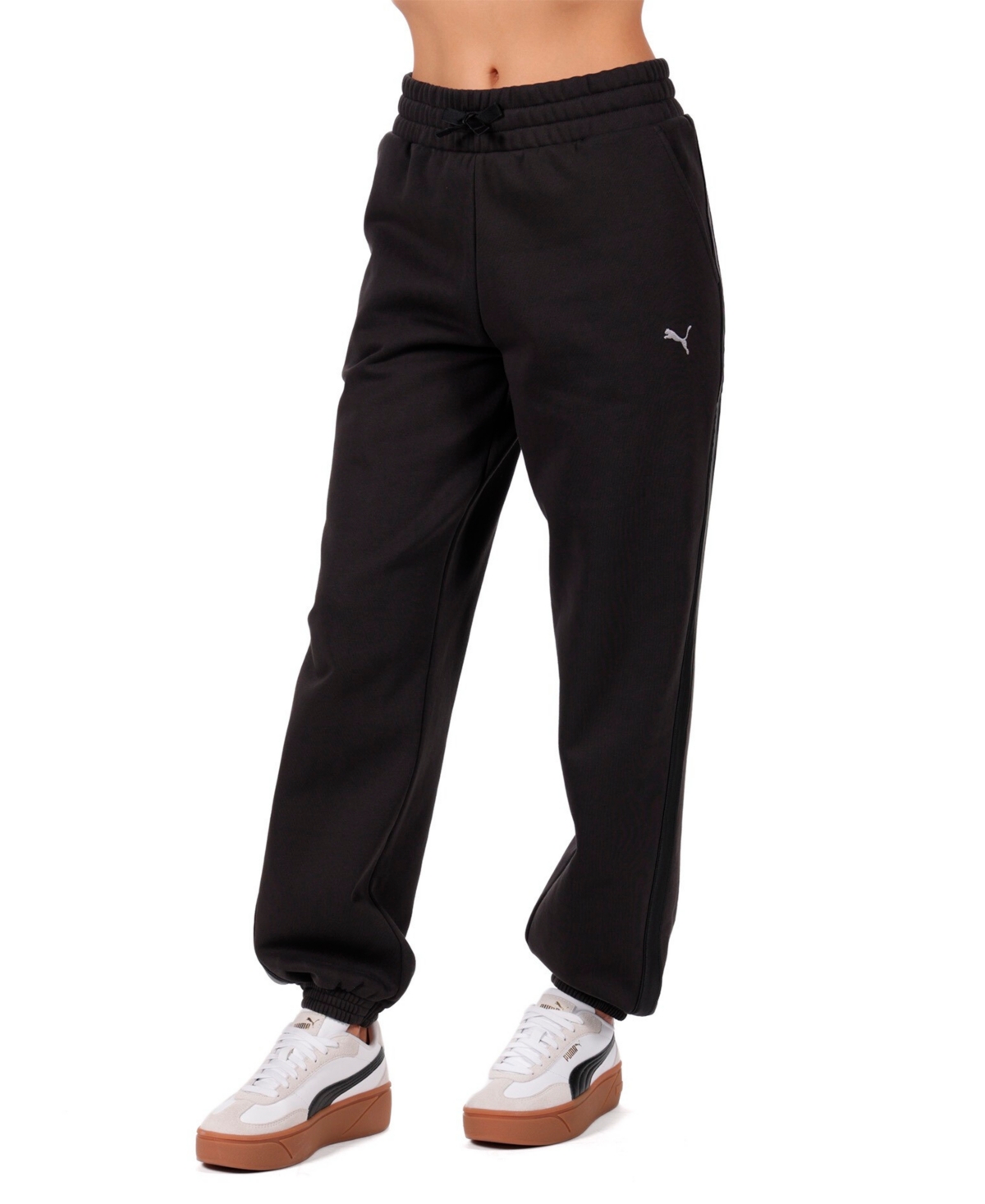 Puma Women's Essential Elevated Satin Regular Fit Sweatpants In Black