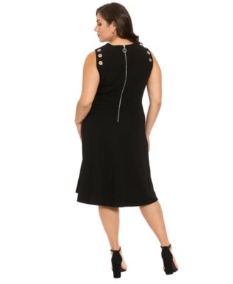Plus-Size Grommet Shoulder Midi Dress