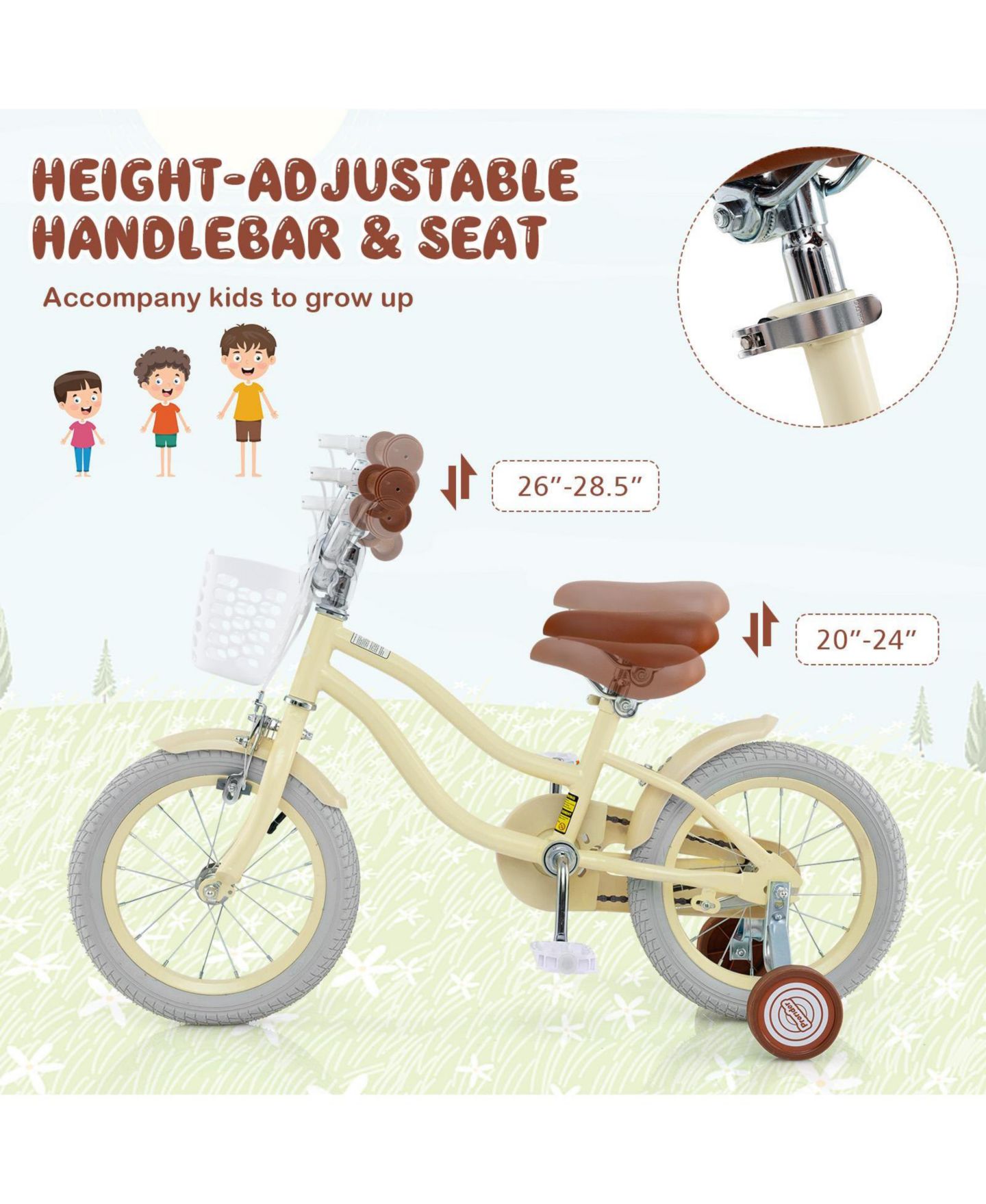 Детская игрушка SUGIFT 14 Inch Adjustable Kids Bike with Training Wheels, Ages 3-8, цвет: Жёлтый — фото 6