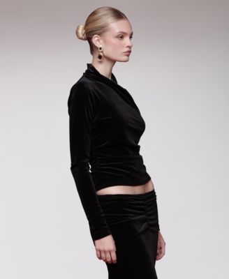 Women's Velvet Surplice Mock Neck Top