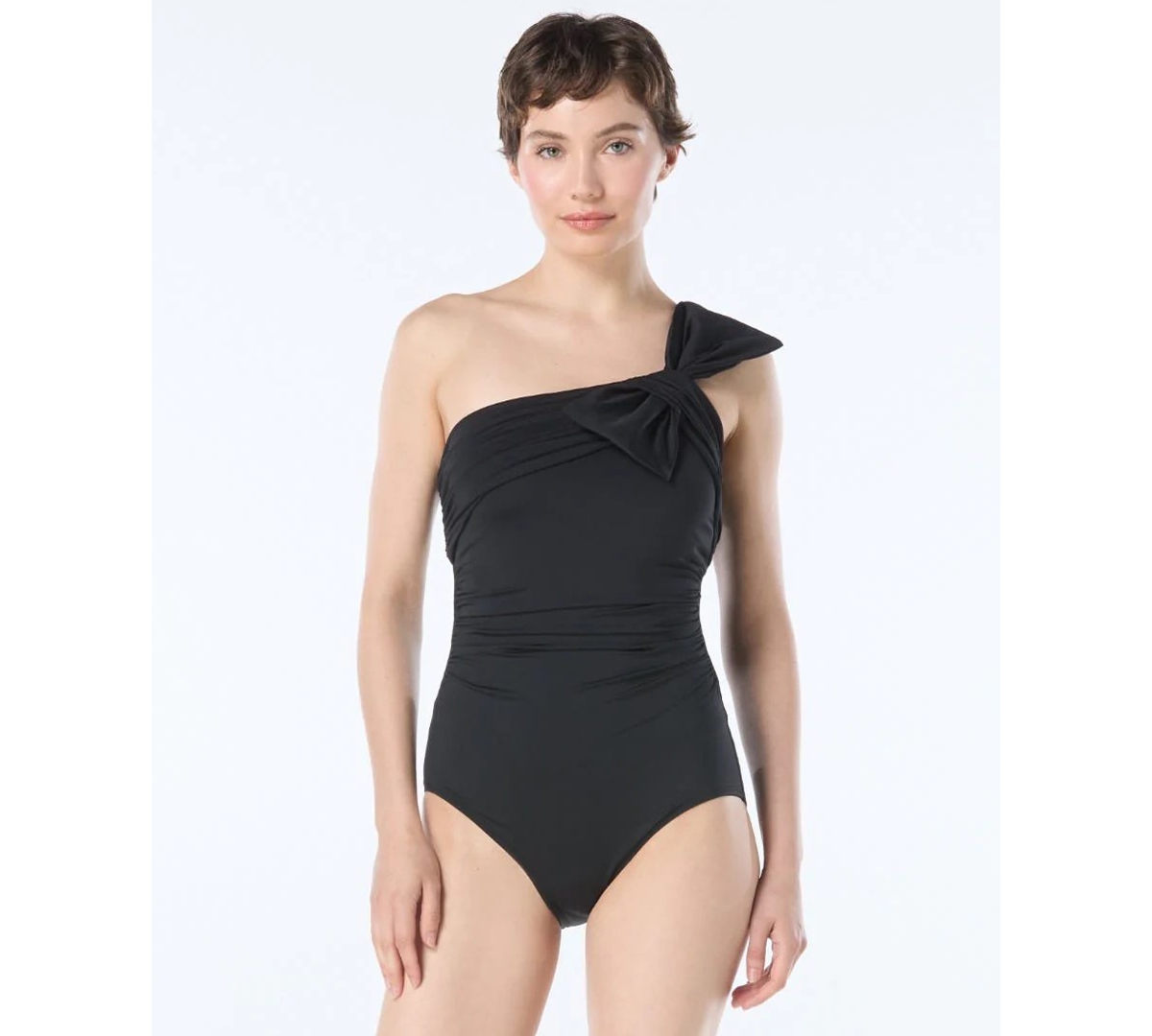 Carmen Marc Valvo Ruched One-shoulder One Piece Swimsuit In Black