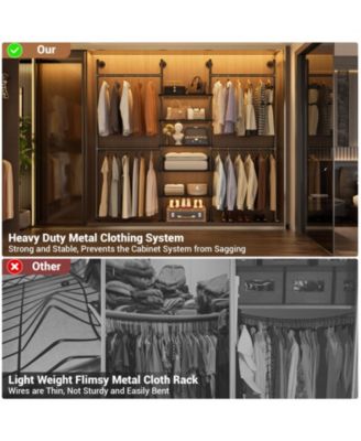 6.42FT Industrial Metal Pipe Clothing Rack, Reversible Clothes Rack with 5 Shelves and 4 Hanging Rods