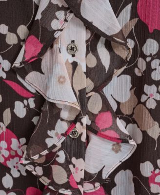 Women's Floral Ruffle Placket Top