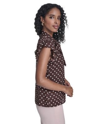 Women's Dot Tie Neck Top