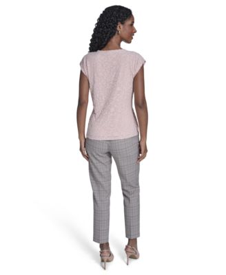 Women's Floral Clip Draped Crewneck Top