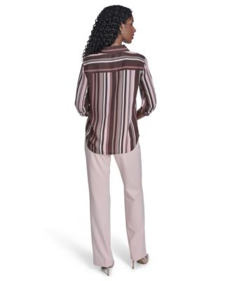 Women's Slim-Fit Striped Button Up Top