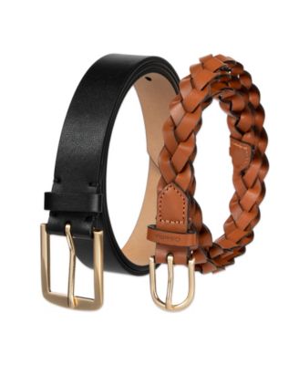 Women's Two Pack - Skinny Braid and Harness Buckle Belt Set