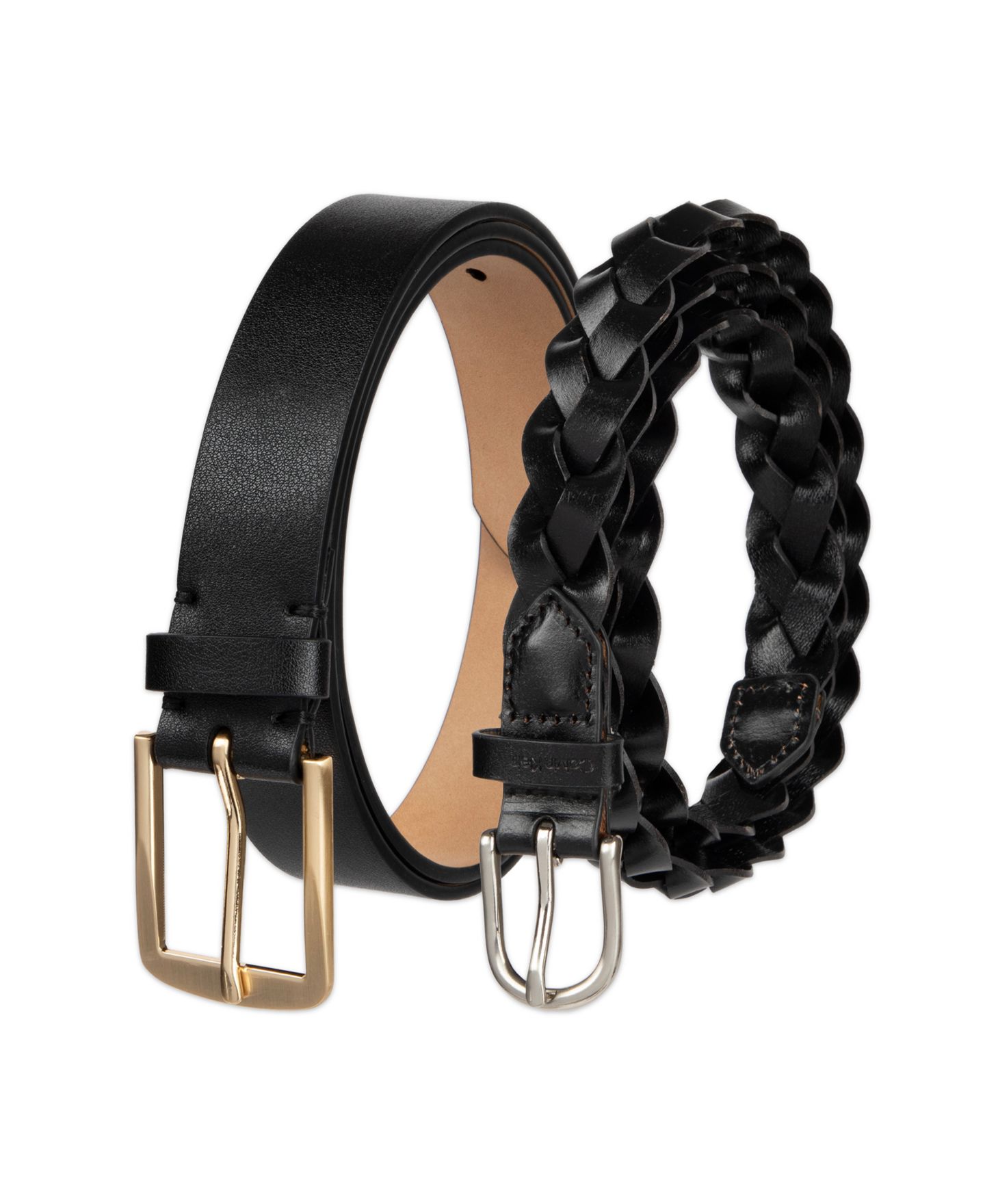 Женские ремни Calvin Klein Two Pack - Skinny Braid and Harness Buckle Belt Set, цвет: Чёрный — фото 2
