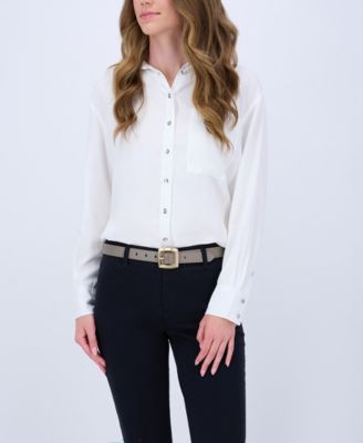 Women's Two-in-One Reversible Puffed Beveled Edge Buckle Belt