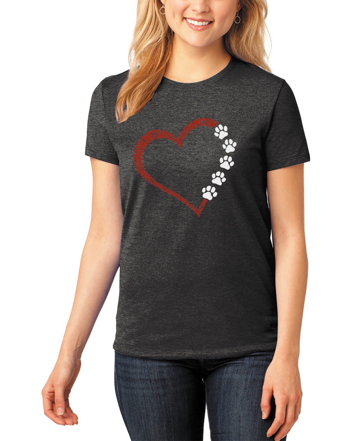 La Pop Art Women's Meow Heart Word Crew Neck T-Shirt