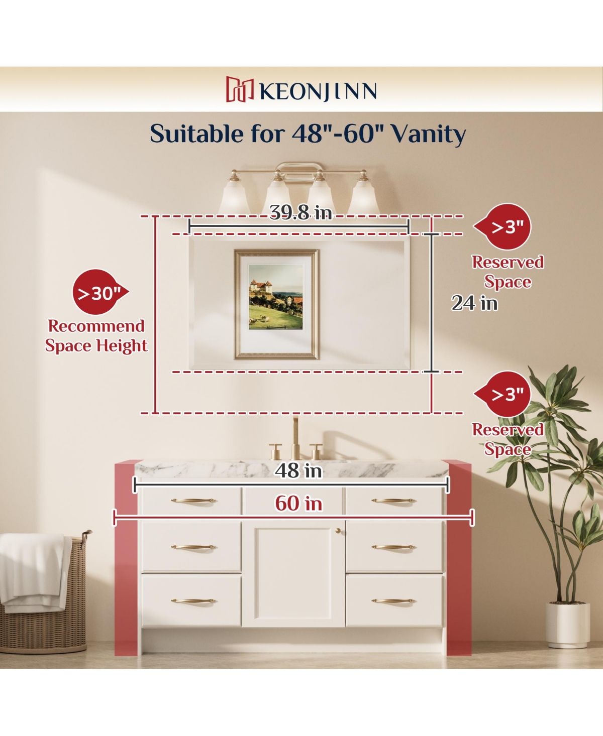 Keonjinn Inch Beveled Bathroom Vanity Mirror Shatterproof Frameless Wall Mirrored Over Sink Horizontal/Vertical