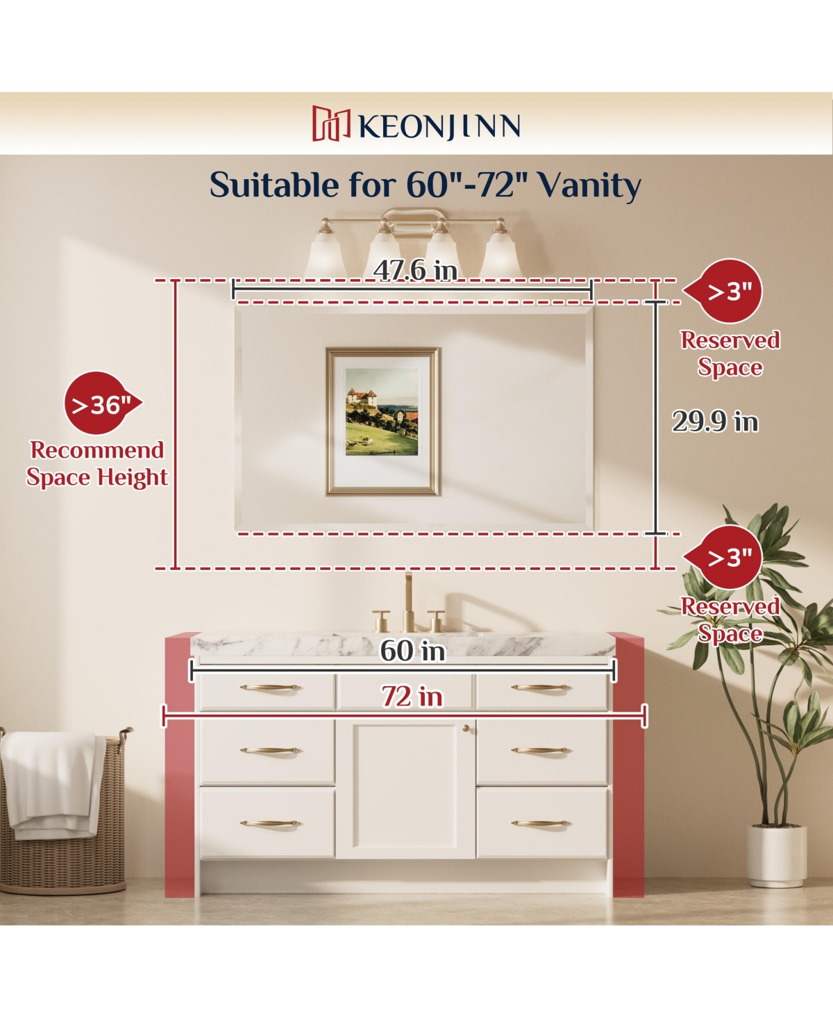 Keonjinn Inch Beveled Bathroom Vanity Mirror Shatterproof Frameless Wall Mirrored Over Sink Horizontal/Vertical