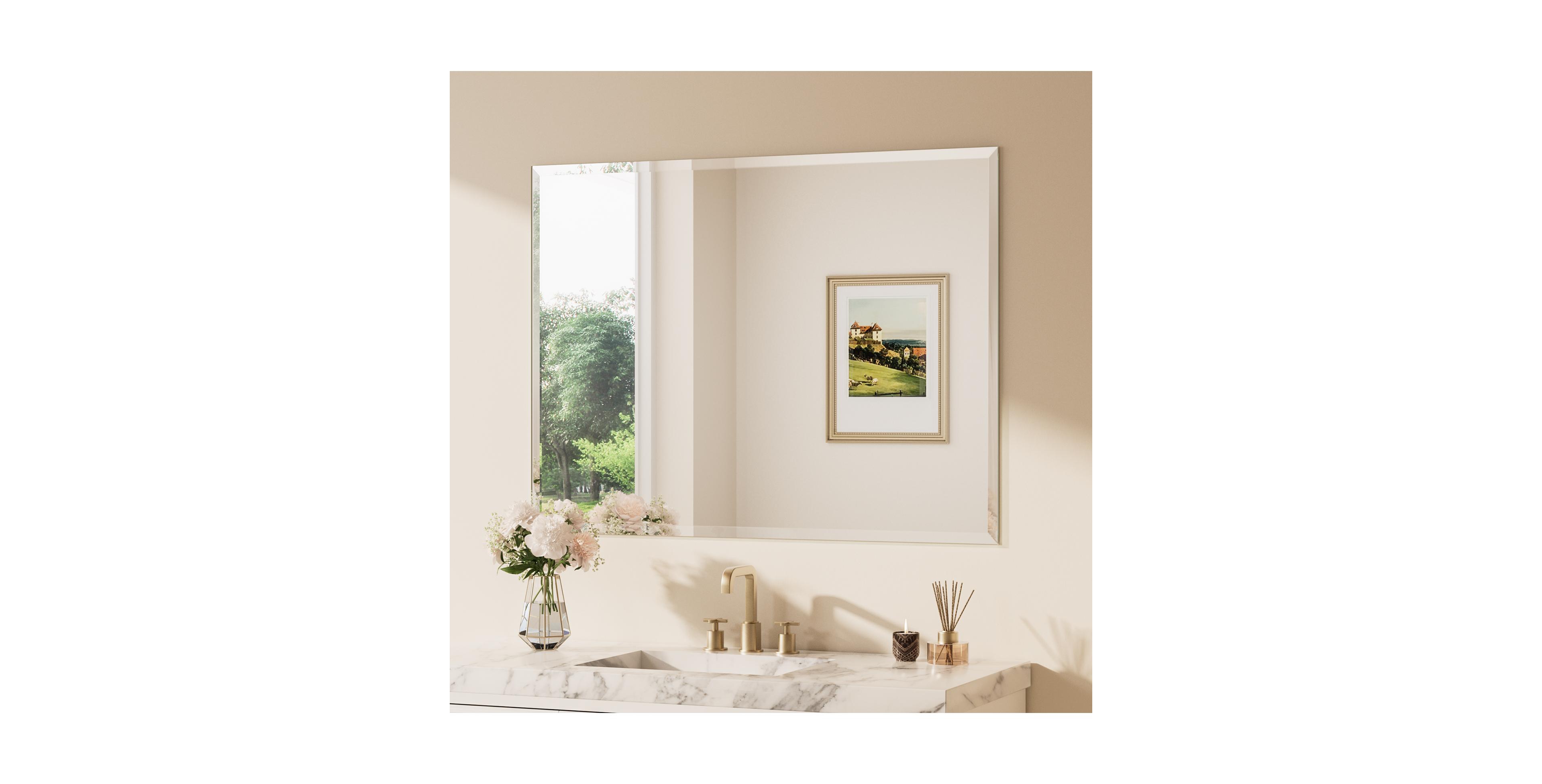 Keonjinn Inch Beveled Bathroom Vanity Mirror Shatterproof Frameless Wall Mirrored Over Sink Horizontal/Vertical