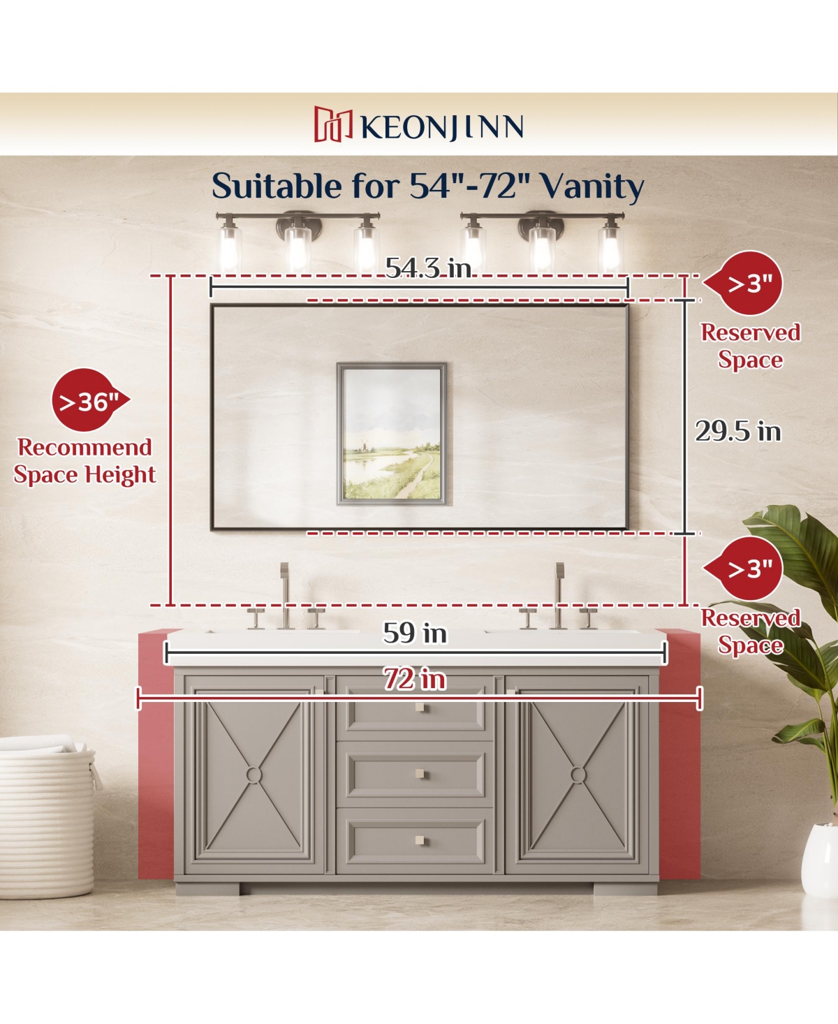Keonjinn Inch Brushed Black Bathroom Vanity Mirror Metal Framed Over Sink Wall Mirror Horizontal/Vertical