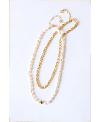 Classicharms Ella Freshwater Pearl Necklace Set - Gold/green