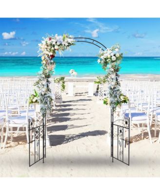 2 in 1 Garden Arbor with Door and Latch for Outdoor Lawn-Black