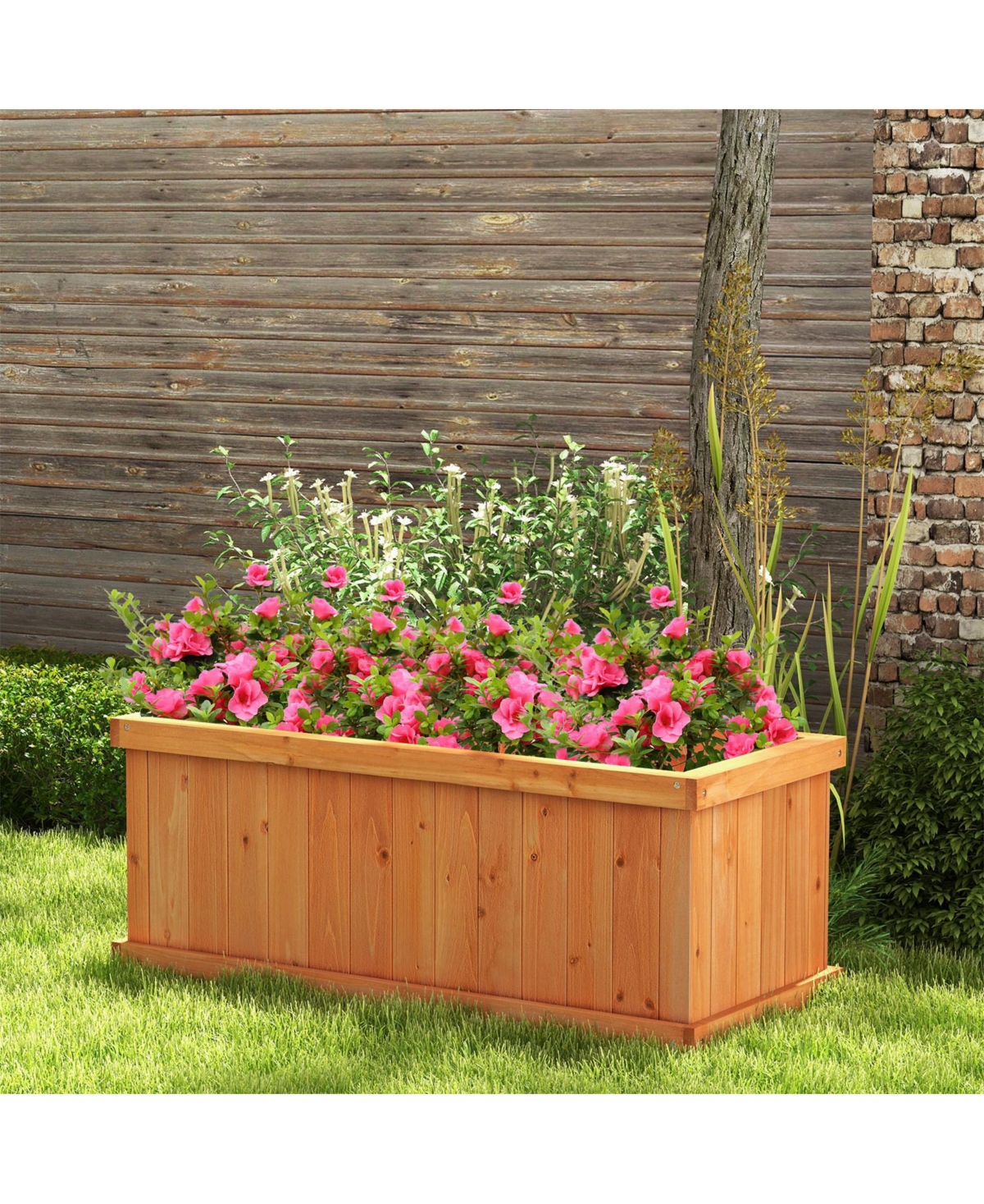 Sugift Raised Garden Bed Wooden Planter Box with 4 Drainage Holes and Detachable Bottom Panels-Orange