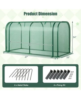 Mini Tunnel Greenhouse with Roll-up Zipper Door-Green
