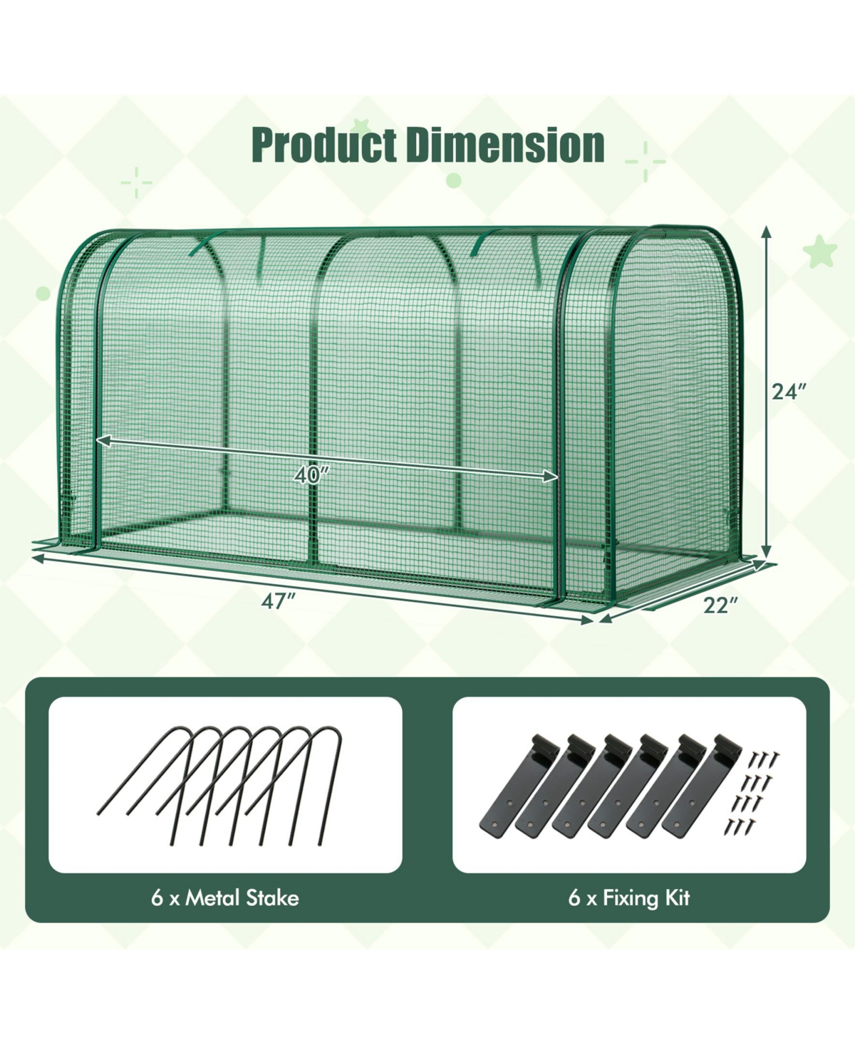 Sugift Mini Tunnel Greenhouse with Roll-up Zipper Door-Green