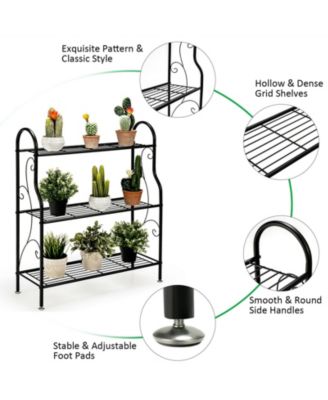 3-Tier Scrollwork Designed Metal Plant Stand-Black