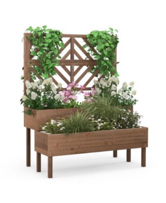 2-Tier Raised Garden Bed with Trellis-Brown
