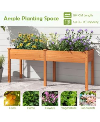 Fir Wood Outdoor Raised Garden Bed with Divider Panel and Drainage Holes-Yellow