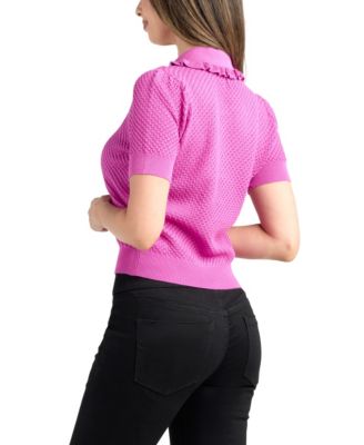 Junior's Polo Collar Short-Sleeve Sweater 